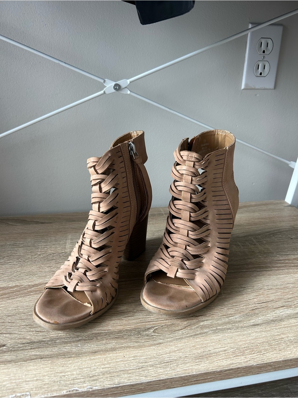 DV by Dolce Vita Tan Woven Peep-Toe High Heel Booties